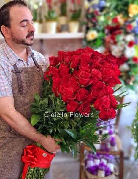SOLO Rose rosse SENZA VERDE E CONFEZIONE a stelo prima scelta, lunghezza 60/70 cm