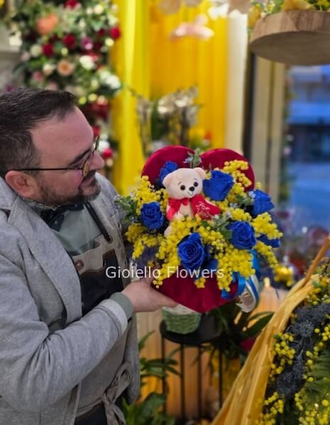 Cuore di Mimosa con Peluche Rosa rosa Small