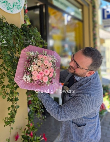Bouquet quadro floreale romantic tonalità rosa